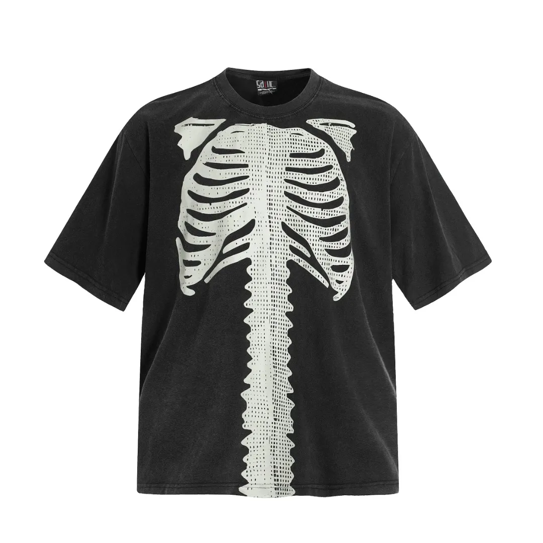 Saint washed vintage skeleton short-sleeved T-shirt Color: washed black Wholesale price: 118 Size: M L XL XXL Style number: 2148